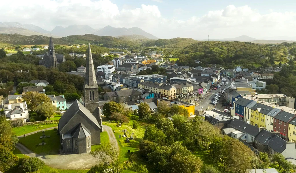 Aerial view Church-graveyard-guided-history tours-Clifden Galway-Ireland