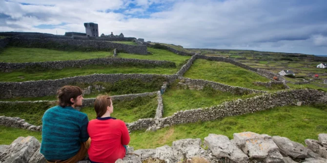 Ruined church and stone walls--Inisheer Island-Aran Islands-Galway-Ireland