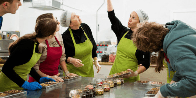 Checking if the Chocolate is Set in the Chocolate Workshop, Clare, Hidden Heartlands