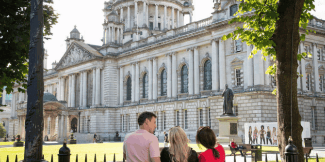 People outside Belfast City Hall, Belfast, Northern Ireland