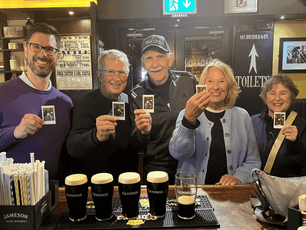 Proud visitors who poured their own on Stout on tour, Galway city, Wild Atlantic Way